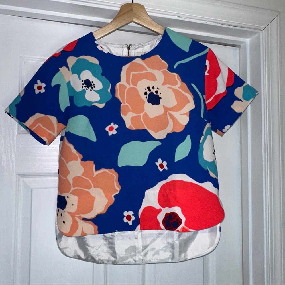 🟣4/$20 Kate Spade Short Sleeve Floral Ramona Blouse Top 0 - Picture 3 of 5